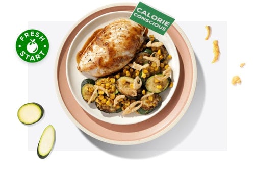 Calorie-conscious chicken and vegetables on a plate
